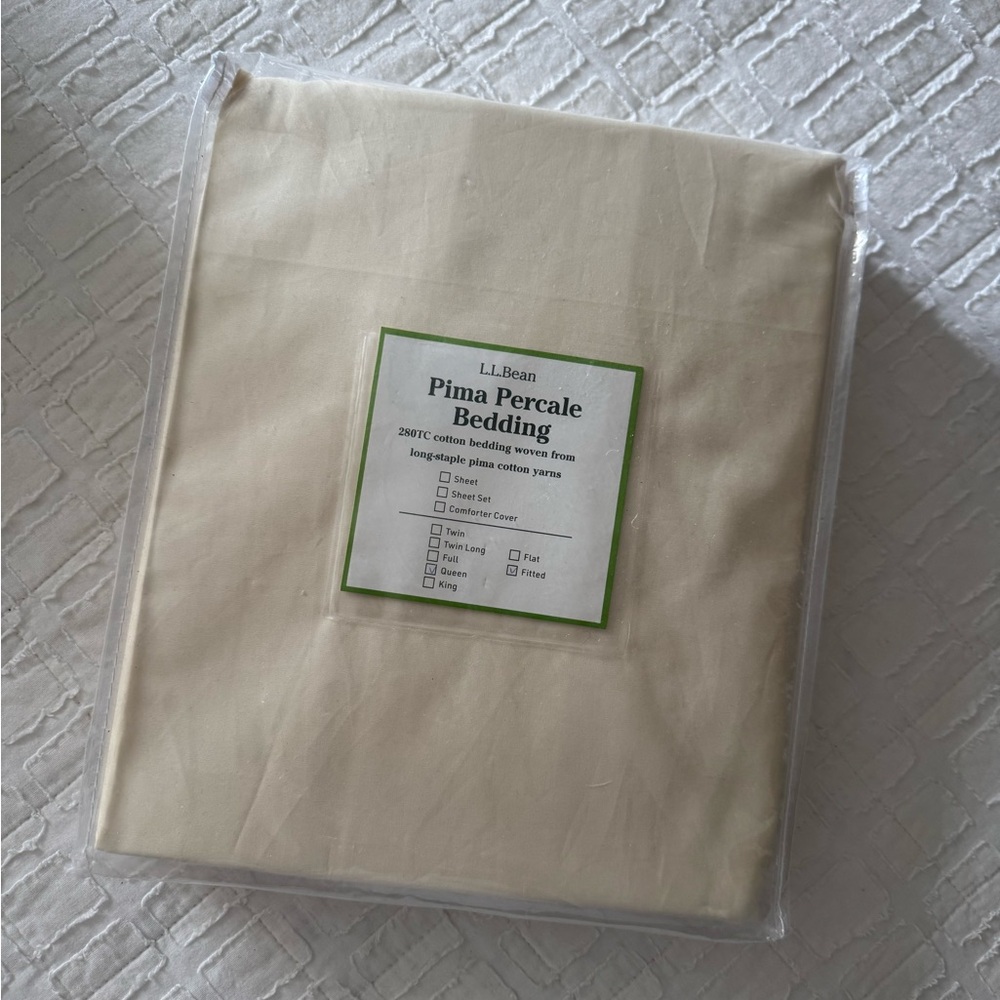 LL Bean Pima Percale 280 Thread Count Sheet Fitted Queen, Cream